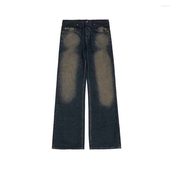 Moda de jeans para hombres Harajuku Pantalones Hombre Mud Cintura de mosaico teñido para hombres y mujeres Y2K Pantalones de mezclilla