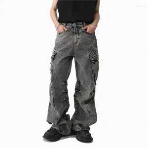 Jean pour hommes, mode Hi Street Hip Hop Cargo Y2K, pantalon en Denim surdimensionné avec grandes poches, coupe ample, pantalon Harajuku taille haute