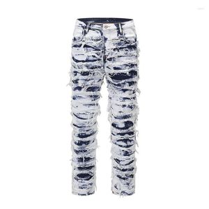 Heren Jeans Mode High Street Vernietigd Broek Persoonlijkheid Ontwerp Gescheurde Denim Broek Gewassen Blauw Streetwear Y2K Bodems