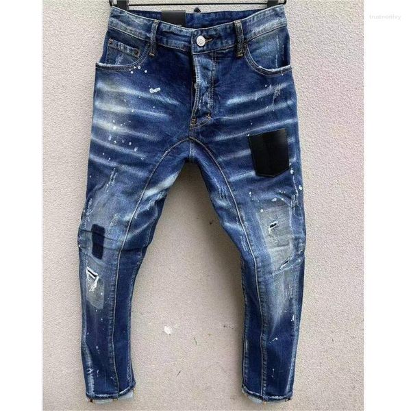 Jeans para hombres Fashion High Street Hole Pinted Pinted Motobiker Motobiker Casual Dewim Pants T121