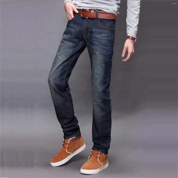 Jeans pour hommes mode taille haute coupe ajustée quatre saisons porter confort denim extensible jambe droite décontracté streetwear