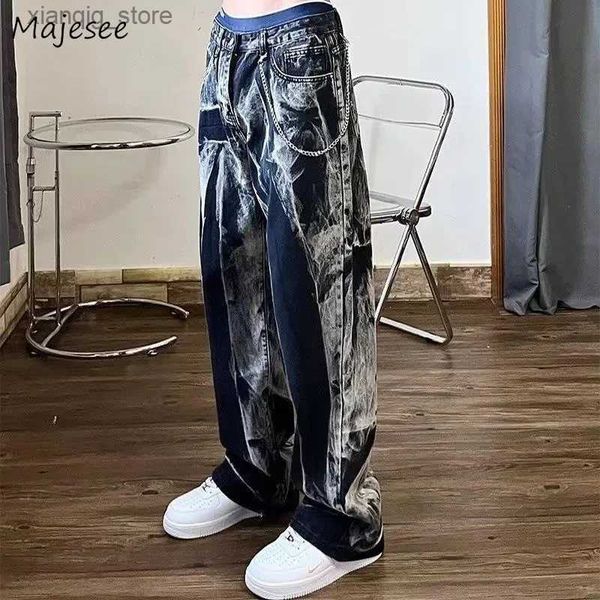 Jeans masculins jeans hip hop mode pour hommes adolescents streetwear punk rock style cool high street large jambe jean masculin américain harajuku bf l49