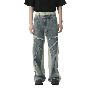 Heren jeans mode hiphopbroek met Rivet High Street Flare denim broek losse fit y2k cowboy bottoms patchwork