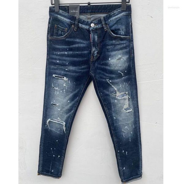 Jeans pour hommes mode trou peinture en aérosol décontracté à la mode MotoBiker haute rue Denim tissu pantalon 091 #