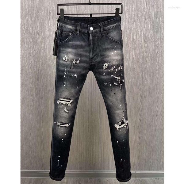 Jeans pour hommes de la mode de mode peint à la mode Motobiker High Street Casual Denim Fabric Pantalon imprimé 9886 #