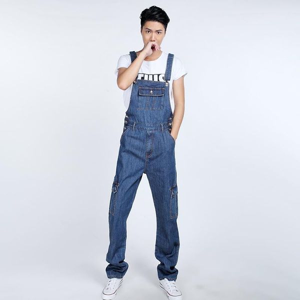 Männer Jeans Mode Koreanische Designer Plus Größe Herren Denim Latzhose Hellblau S-5XL Lose Baggy Multi Pocket Arbeit Jean Overall für MännerM