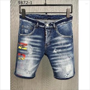 Jeans pour hommes Mode Lettre Impression Denim Tissu Short Tendance Casual Slim Fit MotoBiker High Street Hole 9872-1