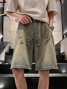 Jeans pour hommes Mode Short en jean pour hommes High Street Vintage Y2K Style Distressed Wide Leg Five-Pocket