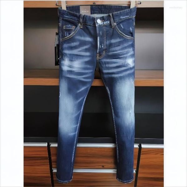 Jeans pour hommes mode hommes trou peint à la bombe lettre impression décontracté à la mode haute rue Denim tissu pantalon 9811 #
