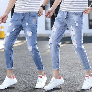 Jeans pour hommes Mode Hommes Anti-rides Mi-hauteur Confortable Trous déchirés Slim Fit Denim Pantalon Casual Dressing Up