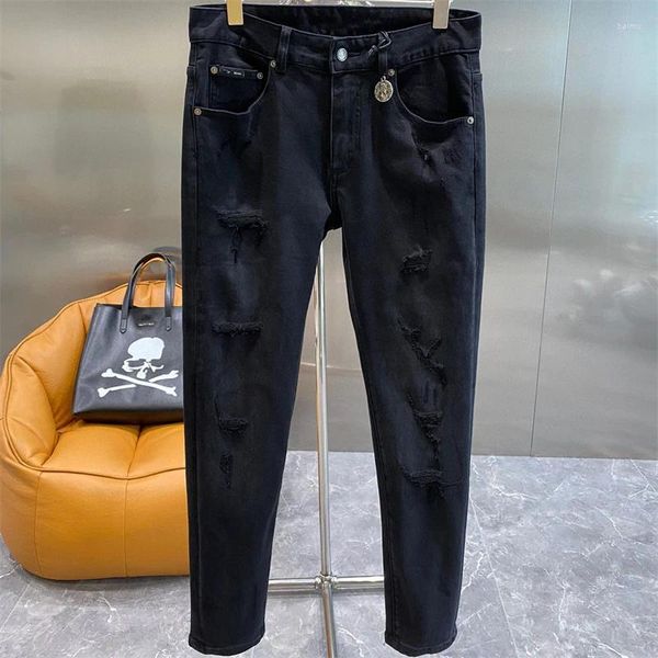 Jeans pour hommes Mode Hommes Automne Hiver Noir Casual Slim Fit Stretch Denim Pantalon Pantalon Crayon Trou cassé