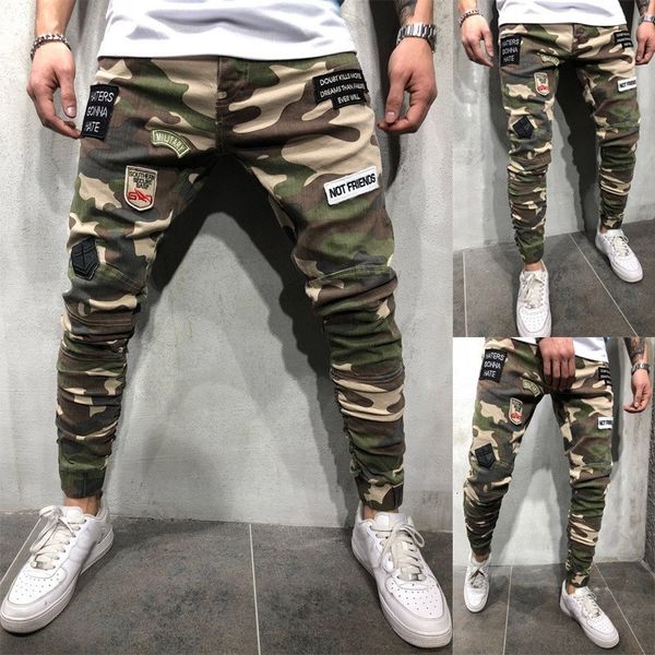 Hommes s Jeans Mode Hommes Camouflage Militaire Armée Denim Pantalon Slim badge Cargo Crayon Pantalon Homme Hip Hop Biker Joggers Hombre 230721