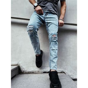 Jeans pour hommes Mode Hommes Casual Stretch Ripped Denim Jeans Droit Homme Distressed Skinny Denim Pantalon Personnalité Streetwear Genou Grands Trous 221008