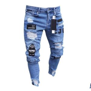 Jeans pour hommes Mode Hommes Designer Jeans Stretch Hip Hop Cool Streetwear Biker Trou Déchiré Skinny Slim Fit Crayon Pantalon5038639 Drop Del Dhoew