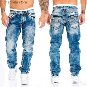 Jeans pour hommes Mode hommes pantalons lavés Stretch jean droit lâche Cacual concepteur Long Denim pantalon pantalon Hip Hop Slim Fit Punk pantalon T240227
