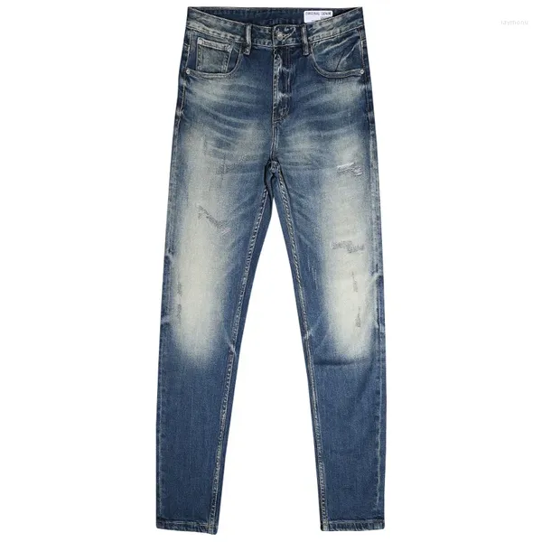 Jeans pour hommes Mode Hommes Rétro Petit Droit Lavé Élastique Patch Porté Slim Fit Pantalon Crayon