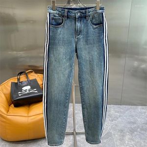Jeans pour hommes Mode Hommes Printemps Automne Casual Lâche Stretch Denim Pantalon Rayé Droit Vintage Pantalon Bleu