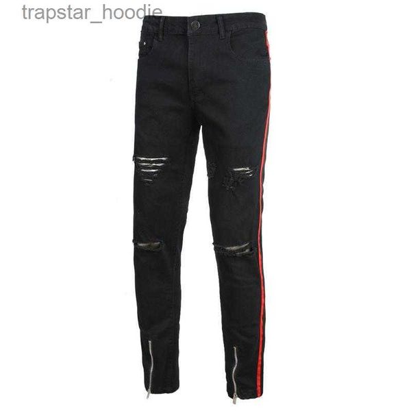 Jeans para hombres Moda para hombre Cool Black Zipper Jeans Skinny Ripped Destroyed Stretch Slim Fit Hop Pantalones con agujeros para hombres L230918