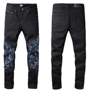 Herenjeans mode heren coole stijl luxe ontwerper denim pant nooddeed gescheurde fietser zwart blauw jean slank fit motorfiets maat 28-40W9Mz