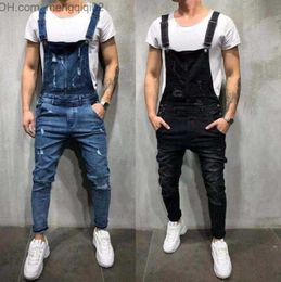 Mannen Jeans Mode Heren Gescheurde Jeans Jumpsuits Gat Denim Bib Overalls Voor Man Designer Bike Jean Gratis Verzending Z230707