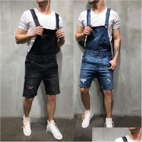 Jeans pour hommes Mode Hommes Ripped Combinaisons Shorts Summer Hi Street Died Denim Salopette pour homme Pantalon à bretelles Drop Livraison Appa Otphr