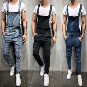 Jeans pour hommes Mode Hommes Ripped Rompers Casual avec ceinture Combinaisons Trou Denim Bib Salopette Bike Jean