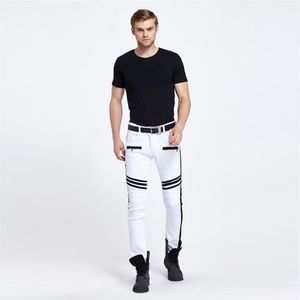 Heren jeans modeheren rechte slanke fit motorbroek magere denim gewassen hiphop broek witte Aziatische size260d