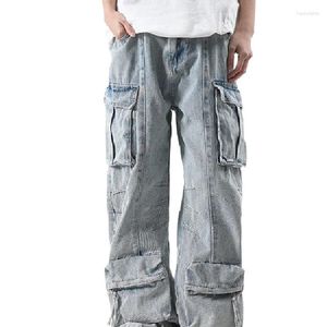 Jean pour hommes, pantalon Cargo surdimensionné Hip Hop avec plusieurs poches, coupe ample, en Denim, bas de Streetwear