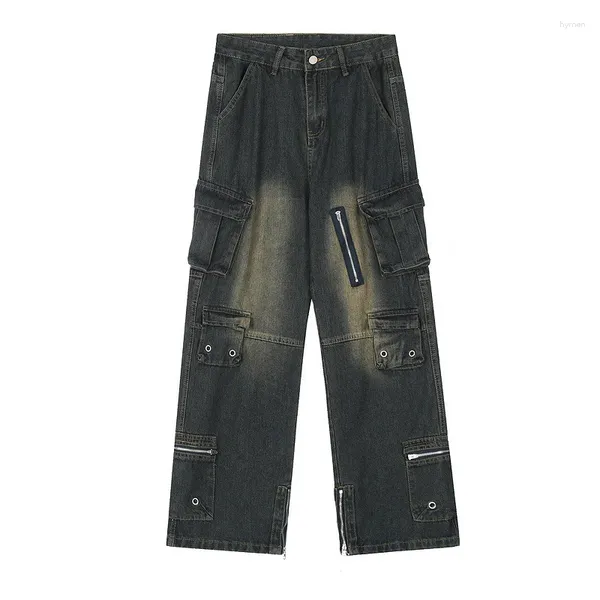 Pantalones vaqueros para hombre, pantalones de Hip Hop de gran tamaño a la moda, pantalones vaqueros Cargo holgados con múltiples bolsillos, pantalones holgados para patineta