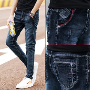 Heren jeans modebroek rekken donkerblauw mager voor mannen casual slanke fit denim Koreaanse stijl mannelijke broek 220827