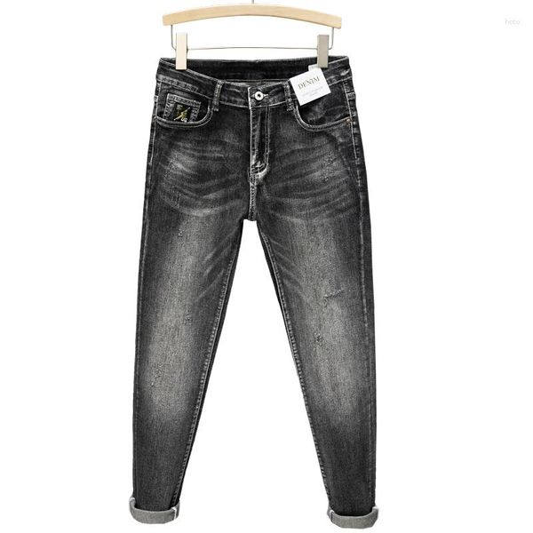 Pantalon de mode en jeans masculins étirement fumé gris skinny pour hommes décontractés de style coréen décontracté pantalon masculin de style coréen