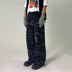Men's Jeans Mode motif imprimé hommes jambe large jean tendance coréenne cravate teinture femmes mince pantalon décontracté Streetwear hommes Vintage jean hommes Z0225