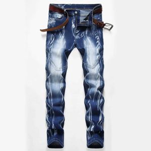 Heren jeans mode print heren elasticiteit slanke skinny jeans populaire spray patroon denimtrousers mannelijke casual strtwear merk lange broek y240507