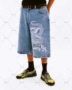 Jeans voor heren Mode Punk Trend Anime Snake Print Hoge taille jeans Heren 2023 Streetwear Harajuku Hip Hop Losse cropped denim shorts Damesyolq