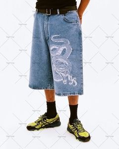 Jeans para hombres Moda Punk Tendencia Anime Estampado de serpiente Cintura alta 2023 Streetwear Harajuku Hip Hop Suelto Recortado Denim Short's 230825