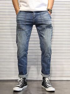 Pantalones vaqueros para hombre, pantalones vaqueros rectos de carga Retro a la moda, pantalones de longitud completa cónicos clásicos lavados envejecidos, ropa