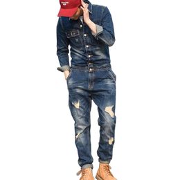 Heren Jeans Mode Gescheurde Denim Bib Overalls Met Jassen Verontruste Jumpsuits Voor Mannelijke Werk Pak Stadiumkostuums 231213