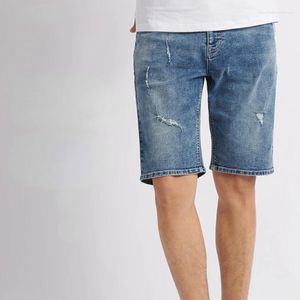 Jeans masculin Fashion Ripped Shorts d'été Trou cassé Broken Weight Light-Long Long Slee Slim Casual Elastic Pantal Pantal