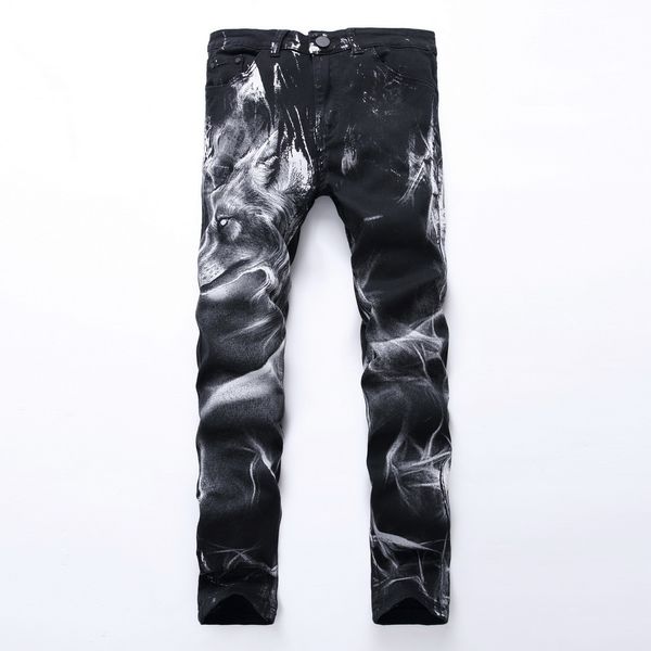 Jeans pour hommes Mode Skull Wolf 3D Pantalon en denim imprimé Long Classique Slim Fit Pantalon Hommes Streetwear Mâle Stretch 220927