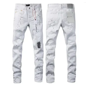 Jeans Pour Hommes Mode Slim Purple Marque Automne Et Hiver High Street Peinture Blanche Vieilli