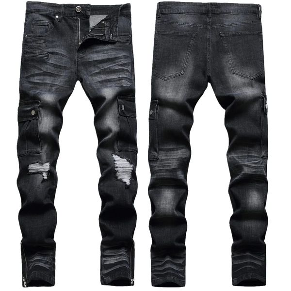 Jeans para hombres Moda Jeans ajustados elásticos suaves para hombres Nueva llegada Elegante Negro Rasgado Casual Confort Cremallera Piernas Ropa de trabajo Pantalones de gran tamaño 230927