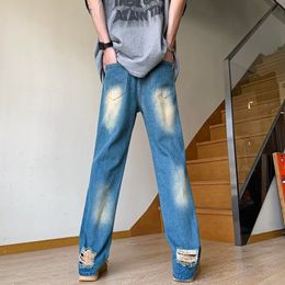Heren jeans mode rechte baggy gescheurde jeans y2k broek mannen kleding gewassen blauw vintage hiphop denim broek Vetements homme 230529