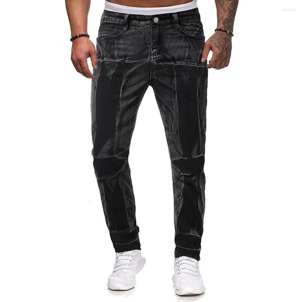 Jeans pour hommes mode trou droit Destruction pantalon en détresse hommes Denim Designer marque noir blanc pantalon mâle