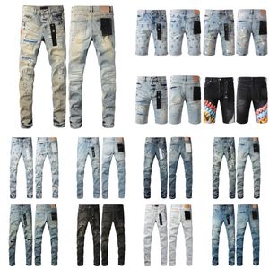 Heren Paarse jeans mode ksubi jeans rechte broek paarse merk jeans nieuwe echte stretch paarse jeans korte robin rock revival kristal klinknagel denim designer broek broek