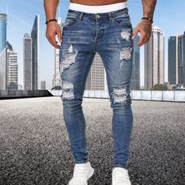 Jeans para hombres Moda Street Style Ripped Skinny Men Vintage Wash Solid Denim Pantalón para hombre Casual Slim Fit Lápiz Pantalones de mezclilla 230113