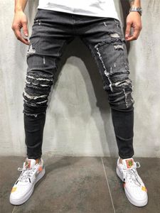 Menans jeans modestraatstijl gescheurd magere mannen vintage wassen grijs zwart massief denim broek heren casual slanke fit potloodbroek