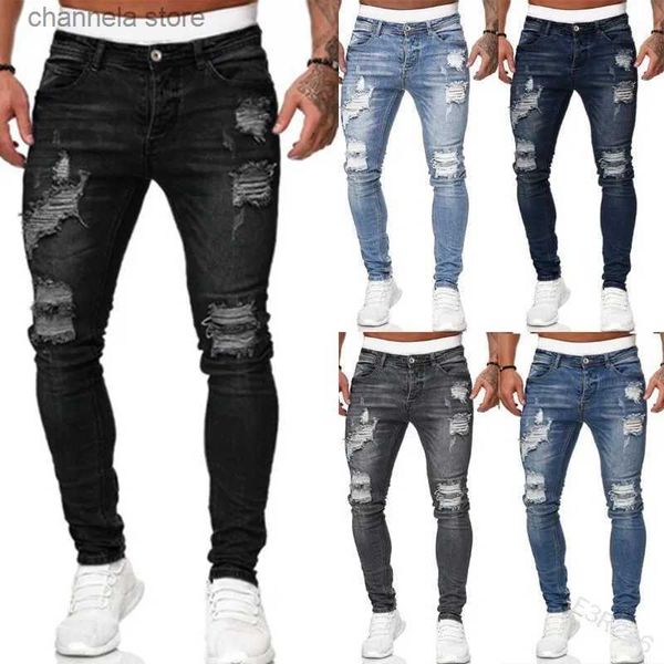 Jeans para hombres Moda Street Style Ripped Skinny Jeans Hombres Vintage lavado Sólido Denim Pantalón para hombre Casual Slim fit lápiz pantalones de mezclilla venta caliente T240205