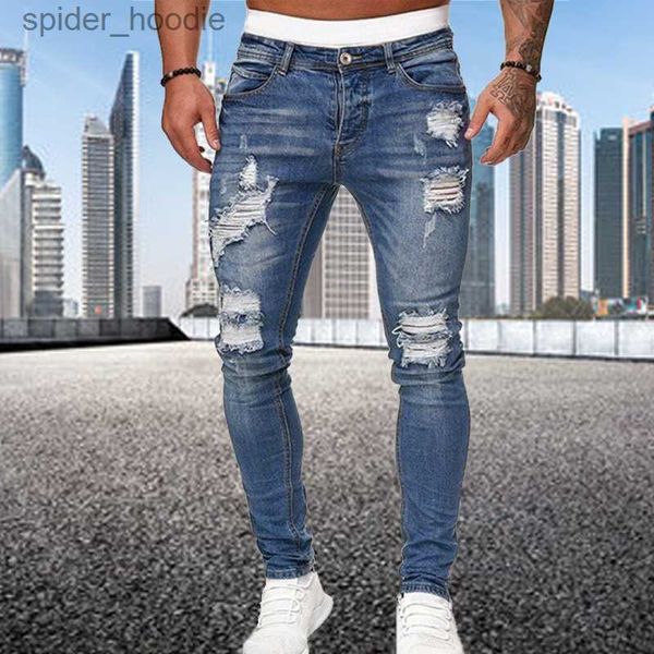 Jeans para hombres Moda Street Style Ripped Skinny Jeans Hombres Vintage lavado Sólido Denim Pantalón para hombre Casual Slim fit lápiz pantalones de mezclilla venta caliente L230921