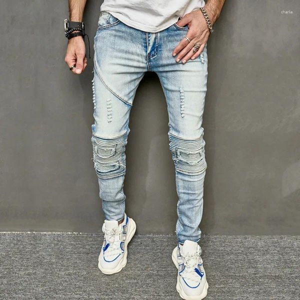 Jeans para hombres Moda Street Style Ripped Flacos Hombres Pantalones Lavado Slim Fit Lápiz Denim Mediados de cintura Pantalones casuales Masculino Daily Weara