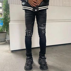 Jeans pour hommes Mode Streetwear Hommes Boutons Rétro Noir Gris Stretch Skinny Fit Ripped Patch Designer Hip Hop Marque Pantalon